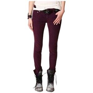 FREE PEOPLE Corduroy Skinny Leg Pants Jeans Women's Size 26 Stretch Burgundy Red
